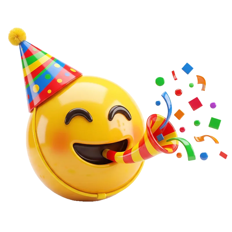 3d render of a plastic party smiley emoji
